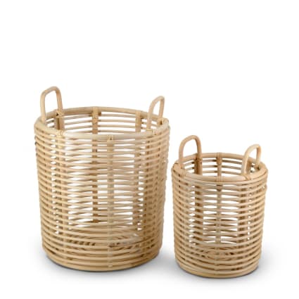 2er Set Körbe aus Rattan, D. 40 cm, beige