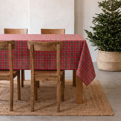 Jacquard Weihnachtstischdecke aus Baumwolle, Rot 140x240 cm Check