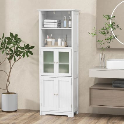 Meuble Salle De Bain 125 Cm Avec étagères Réglables Et Tiroirs - Blanc, 60x30x125 Cm | Rangement Multi-usage