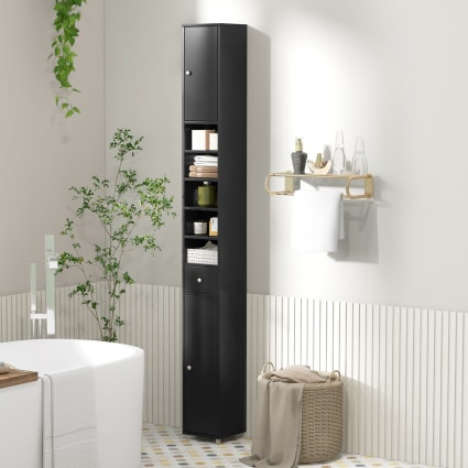 Schmaler Badezimmerschrank 20 x 20 x 180cm, Schwarz