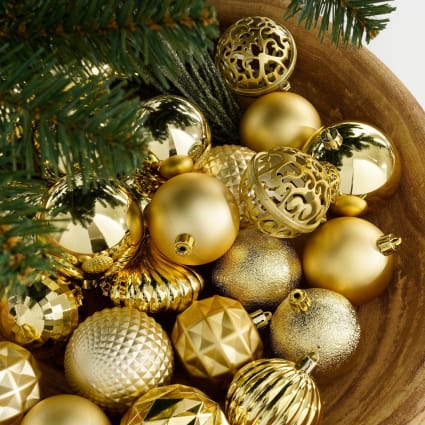 Decoris Set di 50 palline di Natale infrangibili in oro/champagne/argento in plastica per interni ed esterni