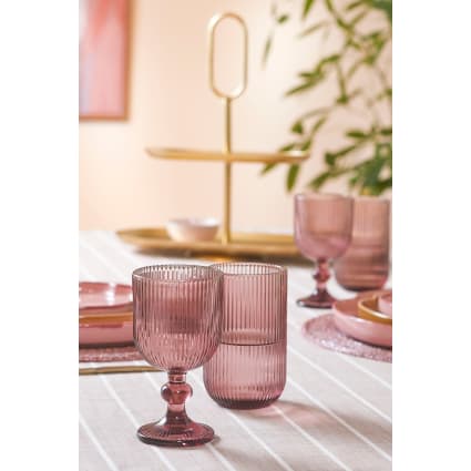 Lot 2 Verres à Vin En Améthyste Soufflés Main - Violet 7 5/8 Pouces