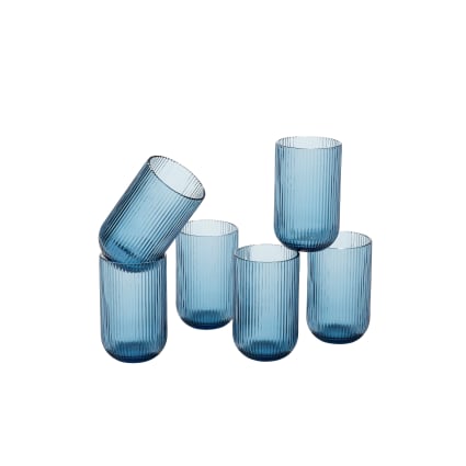 Lot De 6 Verres à Boisson Kampala - Soufflés à La Bouche, Avec Particules Intégrées - Contenance 0,5L - Couleur Bleu/gris - Artisanal, Unique - Pour Cocktails, Boissons