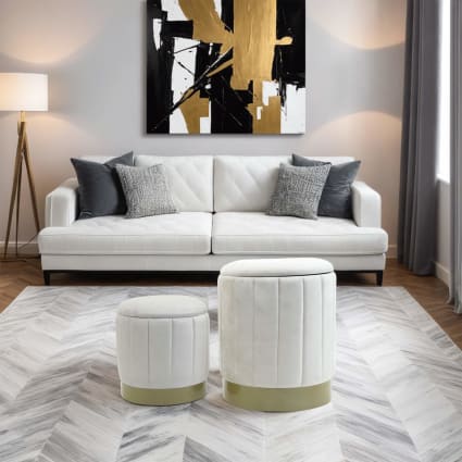 Parfait - TOP Tabouret de rangement rond Bleu Velours - BEST MEUBLE Parfait - TOP Tabouret de rangement rond Bleu Velours - BEST MEUBLE