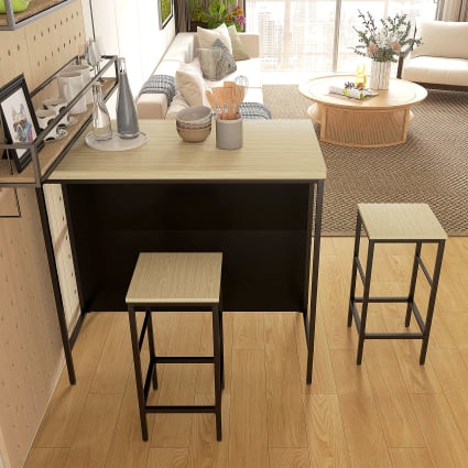Ensemble Table De Bar HOMCOM Avec 2 Tabourets Et Étagère - Style Industriel Blanc - 80x50x90 Cm