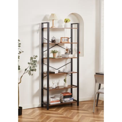 GAOMON Libreria con ante in stile rustico con 6 ripiani, profondità 30 cm, in legno, altezza 181,4 cm, libreria industriale a 6 ripiani, per camera da letto, soggiorno, ufficio domestico