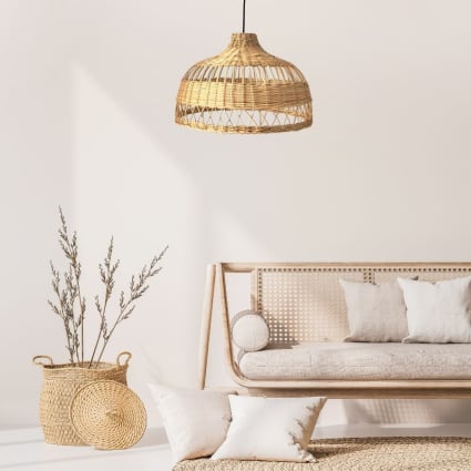 Lampadario rattan rosa pesca e naturale 172 cm YUMURI