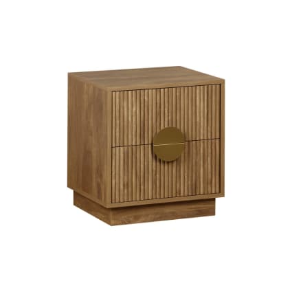 Table de chevet 2 tiroirs décor bois de manguier rainuré