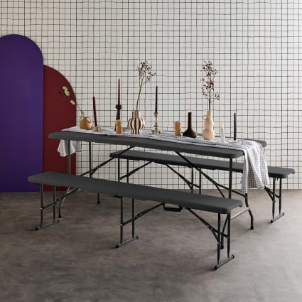 Set Partytisch und Bänke aus Kunststoff zusammenklappbar dunkelgrau Set de réception (table + bancs) fiesta