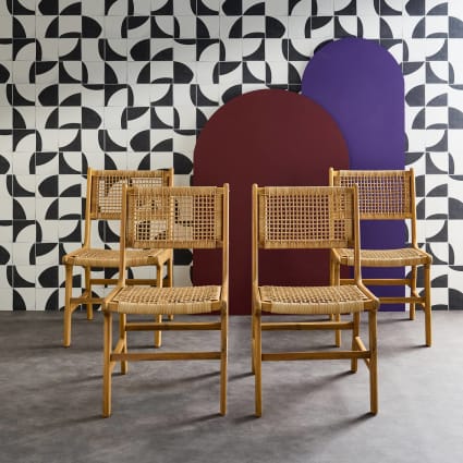 Lot De 5 Chaises Cannées Bois Massif, Cannage Assorti, Style Rétro