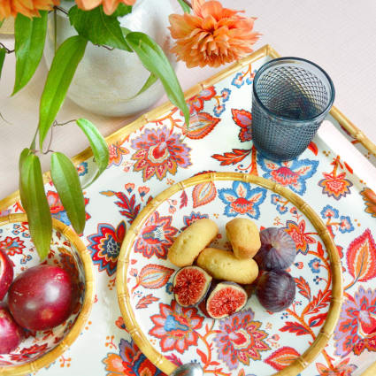 Plateau Service Thé Plateau Mélamine Bleu Fleurs Blanches H&H - 38x16,5cm, Service Café/Thé Plateau Café