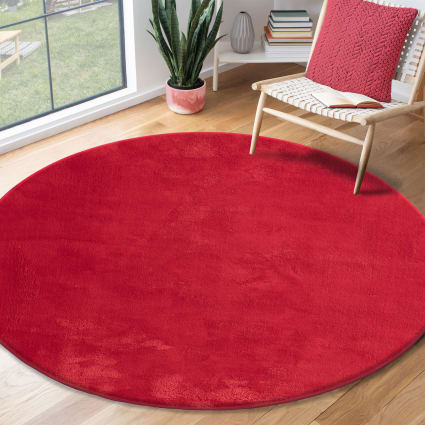 Teppich, waschbar und Anti-Rutsch, Uni-Farben, Rot, 200 cm, Rund Relax