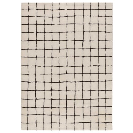 Tapis Motif Carreaux Cerf Gris/crème - Dimensions 80x150 Cm - Polypropylène Neuf Avec étiquettes