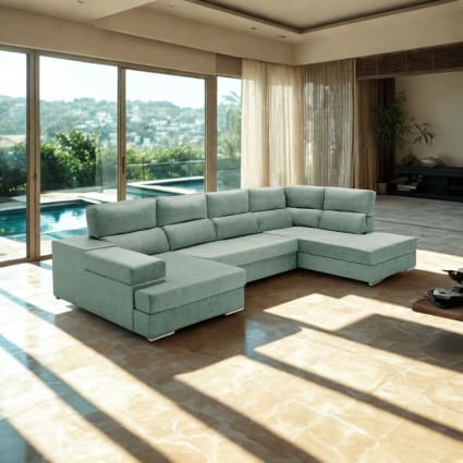 Sofá gran chaise longue cama derecha agua marina 345x200x105