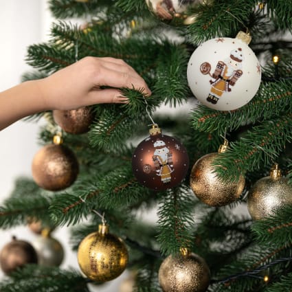 2er Set Weihnachtskugeln aus Glas, Ø 8 cm, weiß und braun