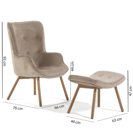 Poltrona da lettura e relax con poggiapiedi in velluto Beige Sissi