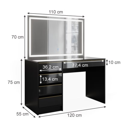 Coiffeuse avec miroir noir 86,5x35x136 cm