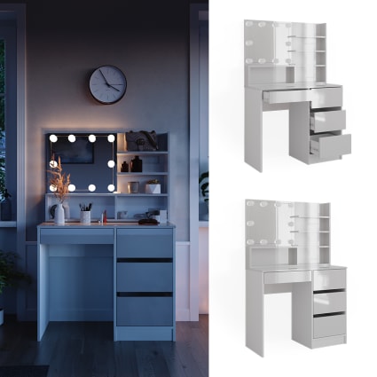 Coiffeuse Table De Beauté Rotative Avec éclairage LED, Table De Coiffure, Bureau, Blanc, 105