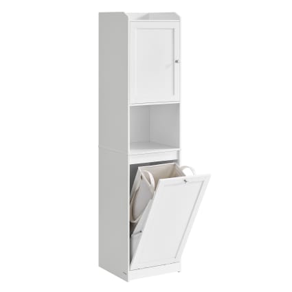 SoBuy Meuble Colonne avec Panier à Linge – Armoire de Salle de Bain Rangement Étroit Étagère de Salle de Bain Petit Meuble WC Placard Gris 40x170x38 cm BZR124-DG