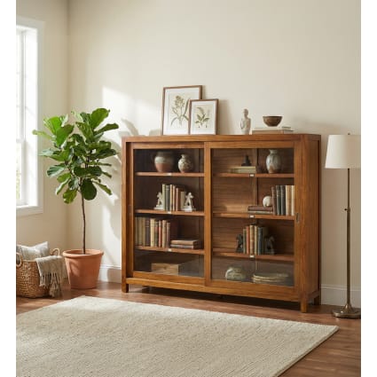Vitrine mit 2 Schiebetüren aus Holz, B 180 cm, braun Star