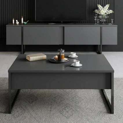Wohnzimmertisch Holzeffekt anthrazit, schwarz 90x60 cm Lavinia