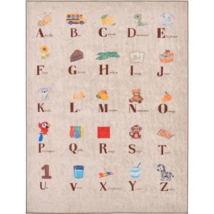 Tapis Enfant PVC Alphabet Animaux - 95x165 Cm - Antidérapant, Imperméable, Facile à Nettoyer - Décoration Chambre