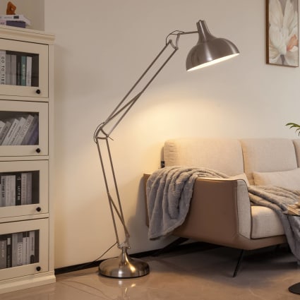 Lindby Lampada Da Terra Trebale In Stile Scandinavo – Piantana In Metallo Nero Con Dettaglio In Legno Di Eucalipto, Paralume Interno Bianco, Interruttore A Pedale, Altezza 154 Cm