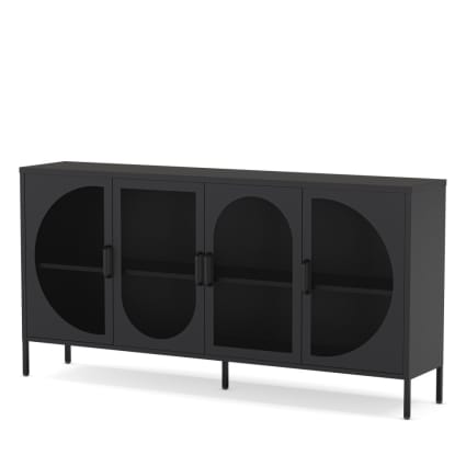 Buffet 4 Portes 120 Cm Large - Noir Avec Pieds Métal - Étagères Réglables - Pour Cuisine Ou Salon - Dimensions 120x30x80 Cm - 5