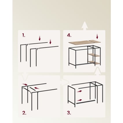 Bureau Rectangulaire 120 Cm - Bois Et Métal - Avec étagère - Bureau Ordinateur, étude, Jeu - Noir