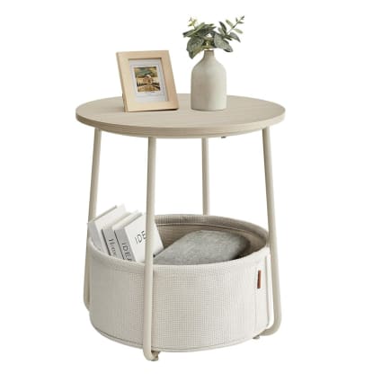 Table D’appoint Ronde à 2 Niveaux Avec Panier En Tissu - Idéale Pour Petits Espaces, Salon, Chambre