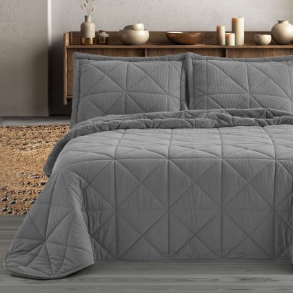 Edredón comforter tejido pana gris cama 150/160cm Maisons du Monde