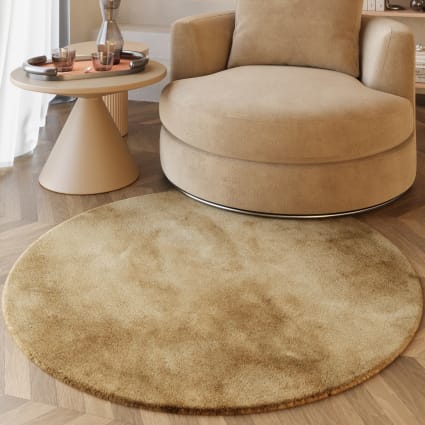 Teppich rund Kunstfell Kaninchen weich getuftet beige sand ⌀200 Alice