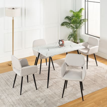 buybyroom Set Sedie Sala da Pranzo 4 Sedia Tavolo Pranzo e Seduta Ergonomica Soggiorno Cucina Camera Gambe in Metallo Sedie Sala da Pranzo,Bianche