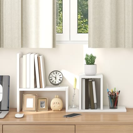 Étagère De Bureau Extensible Avec 2 Tiroirs - Organiseur à Poser, Rangement Modulable Pour Bureau, Cuisine, Déco