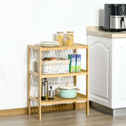 Étagère Bambou 3 Niveaux En.casa - 79x33x33cm, Rangement Salle De Bain/Cuisine