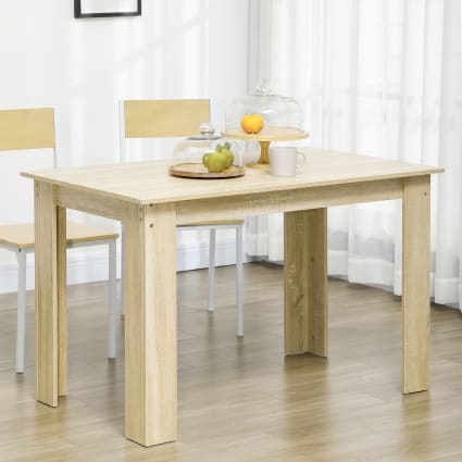 Table à Manger 4 Personnes 120x60x76 Cm - Plateau Verre Trempé, Pieds Acier Imitation Bois - Style Moderne HOMCOM