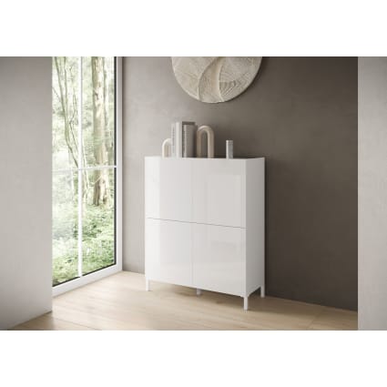 Highboard 4 Türen 90x35x110 cm, glänzendes Weiß Solaria