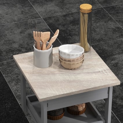 Carrello Da Cucina HOMCOM 2 Ripiani + Vassoio - Legno Di Pino E MDF Bianco, 4 Ruote Girevoli