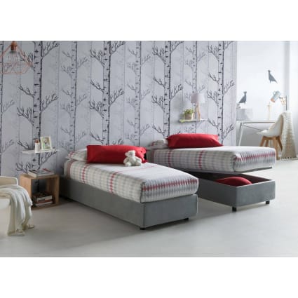 Letto singolo in tessuto grigio 90x200 cm-Aribal cropped-1