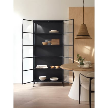Vetrina Collezionista Cryglas Modello AB, 4 Ripiani Fissi, Nero, 77x40x171 Cm, Vetri Temperati, Made In Italy