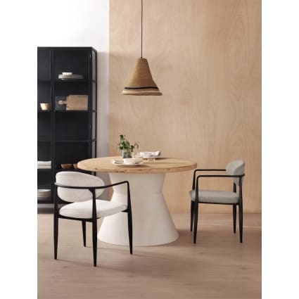 Tavolo da pranzo rotondo in legno di abete e base in poliresina