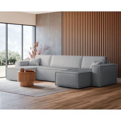 Canapé 3 Places Convertible Avec Coffre - Velours Côtelé Gris - Canapé Lit - Salon - Assise Profonde 60cm - Charge 400kg - 3