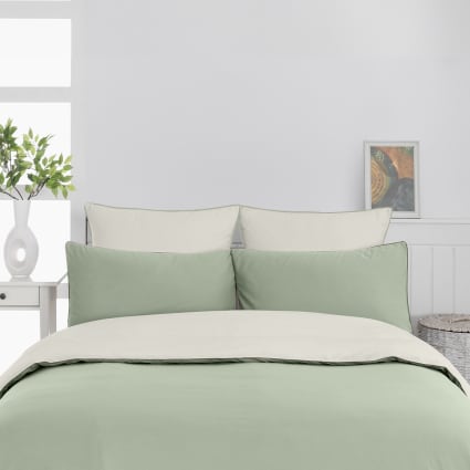 Housse De Couette Percale Coton DOZMARY Sensei - Bicolore Réversible, 140x200 Cm, Indigo/nuage, 80 Fils/cm² - 8