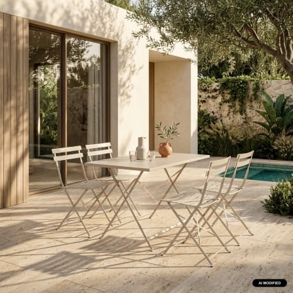 Klappbare Gartenmöbel Tisch + 4 Stühle, beige Emilia