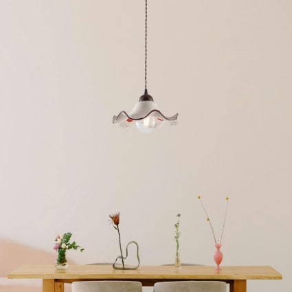 Sospensione luce in ferro laccato ruggine e ceramica decorata