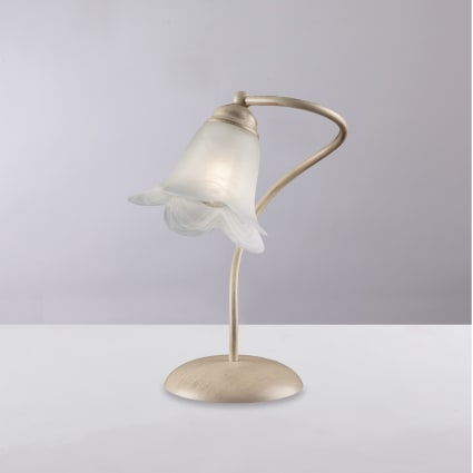 Lumetto Da Comodino Calla In Ferro Battuto E Vetro - 1 Luce, Stile Artigianale Made In Italy, Colore Ruggine Con Finiture Oro Antico