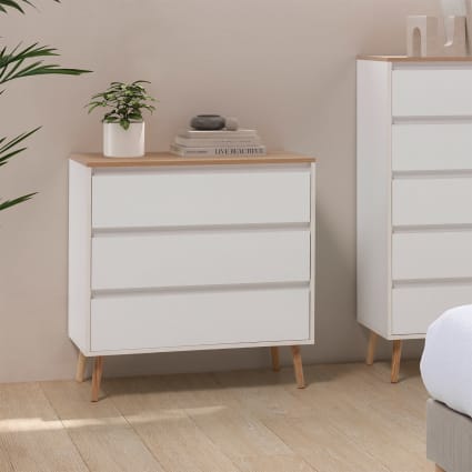 SoDREAMER Commode 3 Tiroirs Blanc 90 Cm Idéal Pour Chambre, Salon, Chambre D 'enfant Et Bureau | Commode à Tiroirs | Design Moderne | 90x75x40cm
