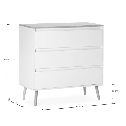 Commode 3 Tiroirs Blanc Brillant 80x75x40 Cm | Meuble De Rangement Pour Chambre, Salon, Bureau - Design Moderne, Facile à Assembler