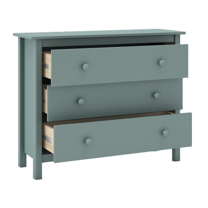 Commode 7 Tiroirs DAVA En Pin Massif Couleur Vert Pétrole - Dimensions 110x40x80 Cm - Poignées Incluses (bois Naturel Ou Vert)