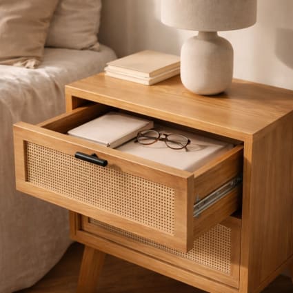 GABRIEL - Comodino - Comodino Con 2 Cassetti - Wengé / Bianco Lucido H40cm L30cm P30cm - 3